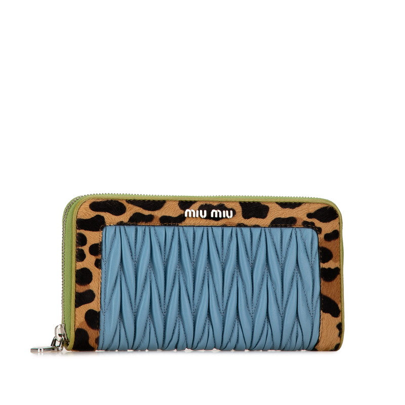 Miu Miu Leather Matelassé Leopard Zip-Around Wallet 5ML506 in Excellent Condition