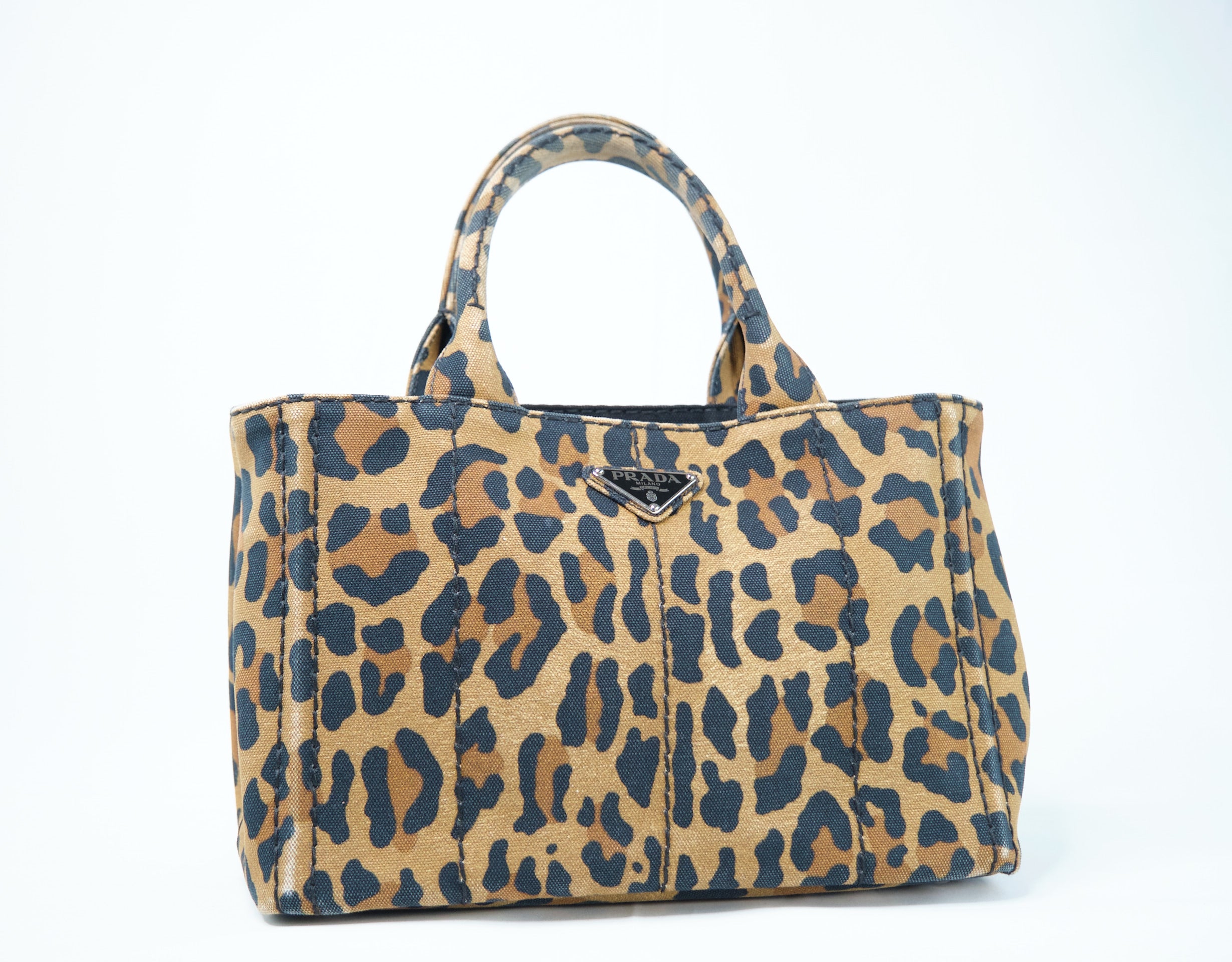 Prada Canapa Leopard Print Tote Bag Canvas Tote Bag in Very Good Condition