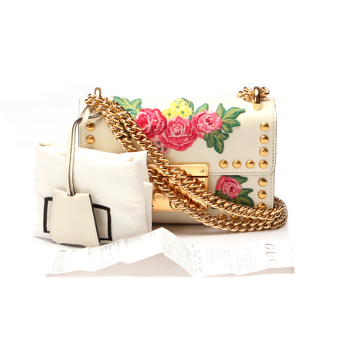 Floral Studded Padlock Shoulder Bag