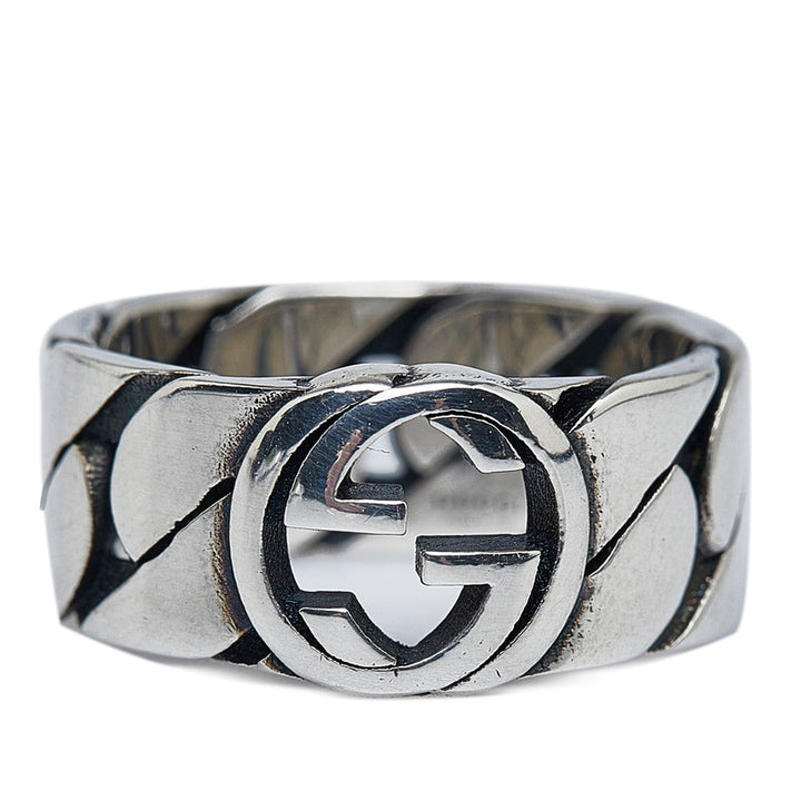 Gucci Interlocking G Silver Ring SV925 Size 21 in Very Good Condition