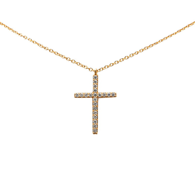 Tiffany & Co K18PG Cross Rhinestone Necklace in Great Condition