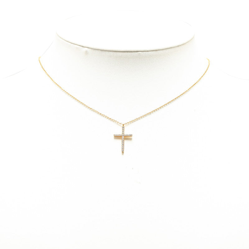 Tiffany & Co K18PG Cross Rhinestone Necklace in Great Condition