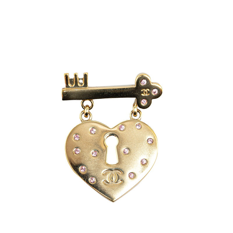 Chanel Coco Mark Heart Key Motif Rhinestone Brooch