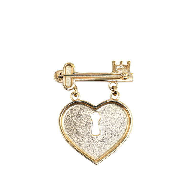 Chanel Coco Mark Heart Key Motif Rhinestone Brooch