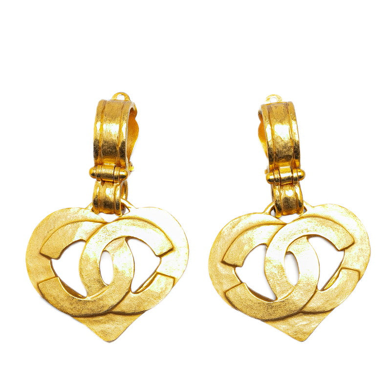 Chanel Vintage Heart Motif Earrings Gold