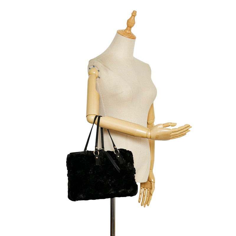 Valentino Flower Handbag Black Polyester Leather