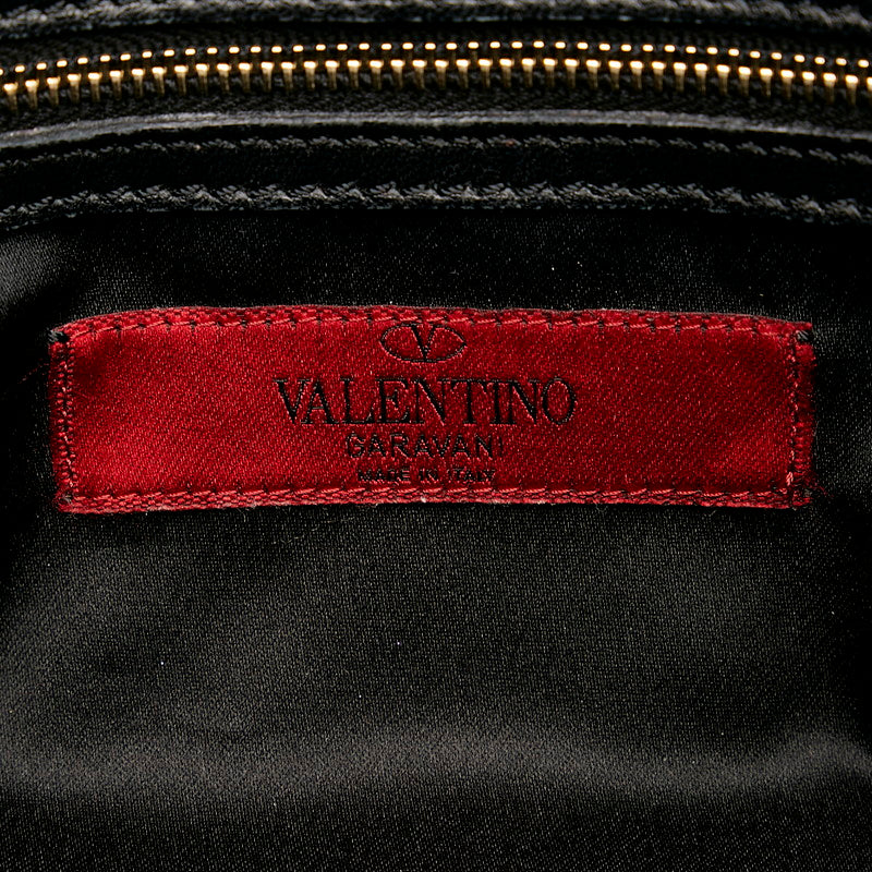 Valentino Flower Handbag Black Polyester Leather