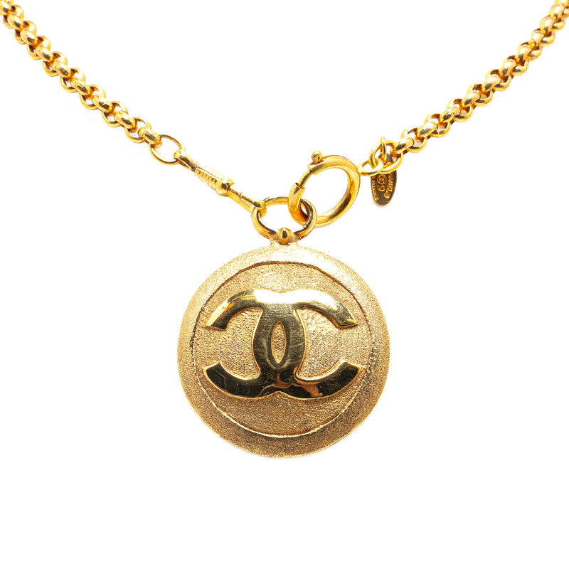 Chanel Coco Mark Round Mirror Necklace Gold Plated in Great Condition