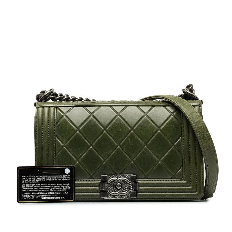 Chanel Boy Chanel Coco Mark Paris Salzburg Limited Chain Shoulder Bag Green Silver Leather in Very Good Condition