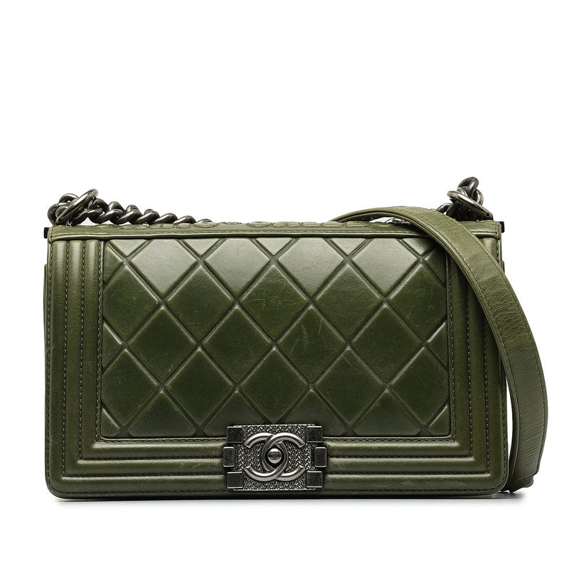 Chanel Boy Chanel Coco Mark Paris Salzburg Limited Chain Shoulder Bag Green Silver Leather in Very Good Condition