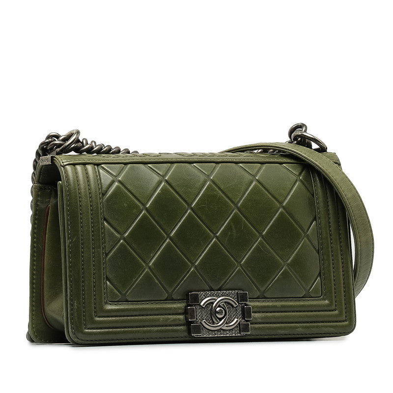 Chanel Boy Chanel Coco Mark Paris Salzburg Limited Chain Shoulder Bag Green Silver Leather in Very Good Condition