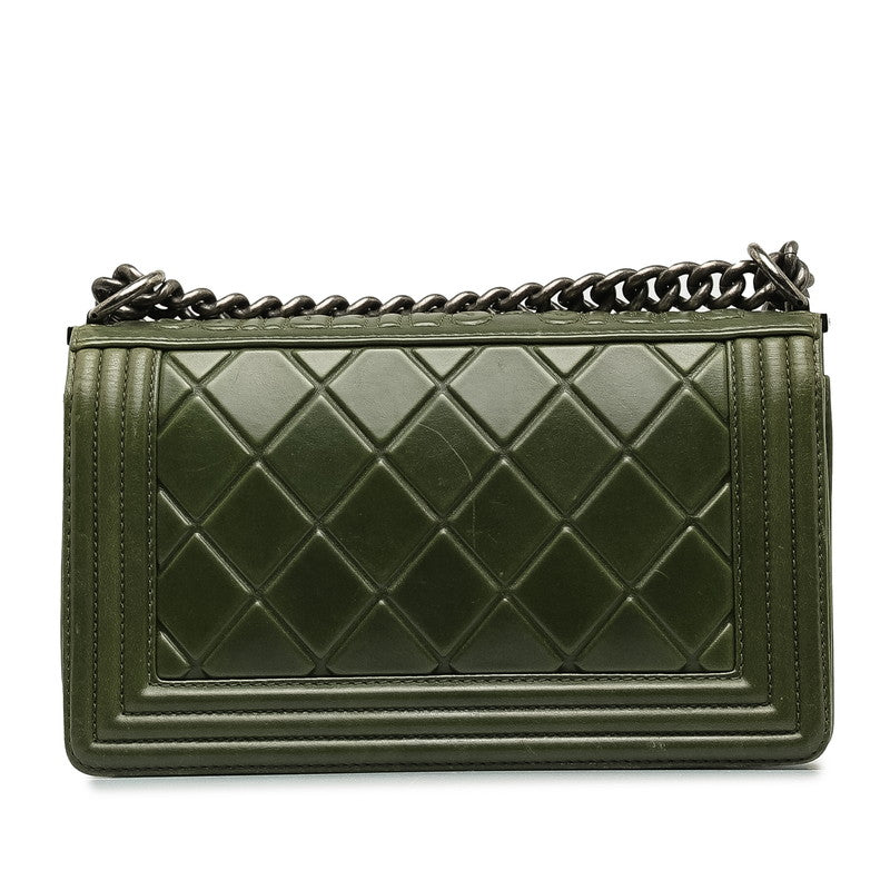 Chanel Boy Chanel Coco Mark Paris Salzburg Limited Chain Shoulder Bag Green Silver Leather in Very Good Condition