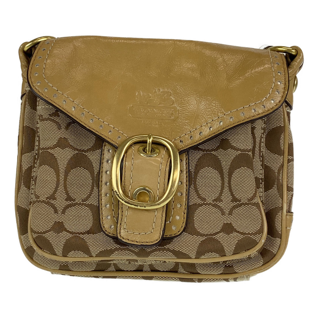 Coach Beige Gold Canvas Signature Shoulder Bag