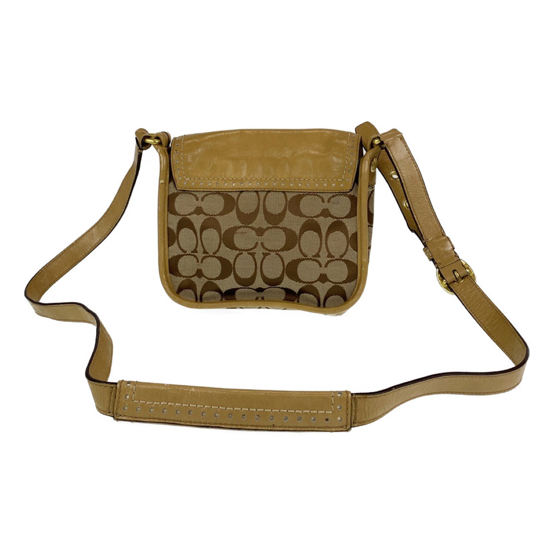 Coach Beige Gold Canvas Signature Shoulder Bag