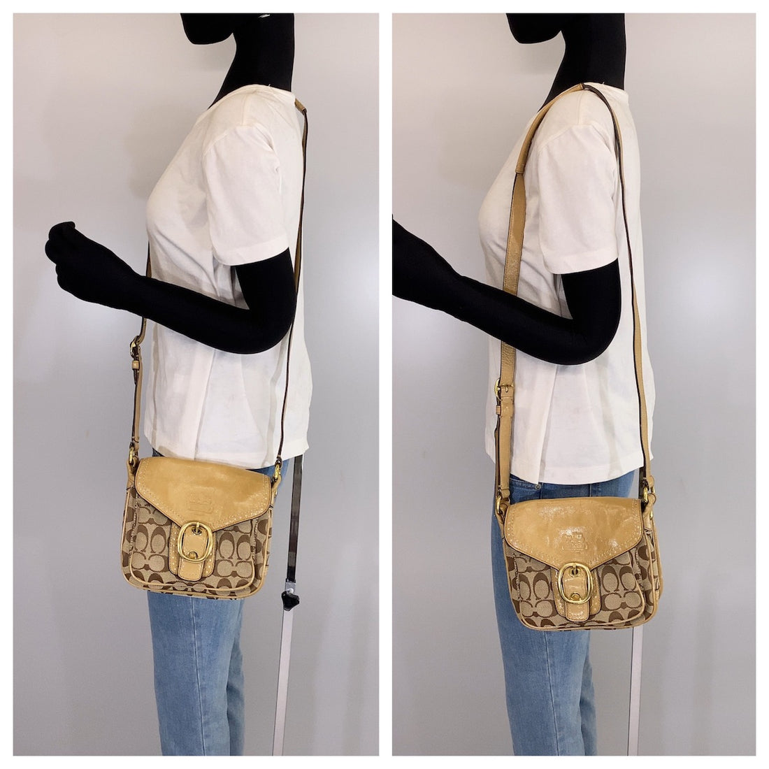 Coach Beige Gold Canvas Signature Shoulder Bag