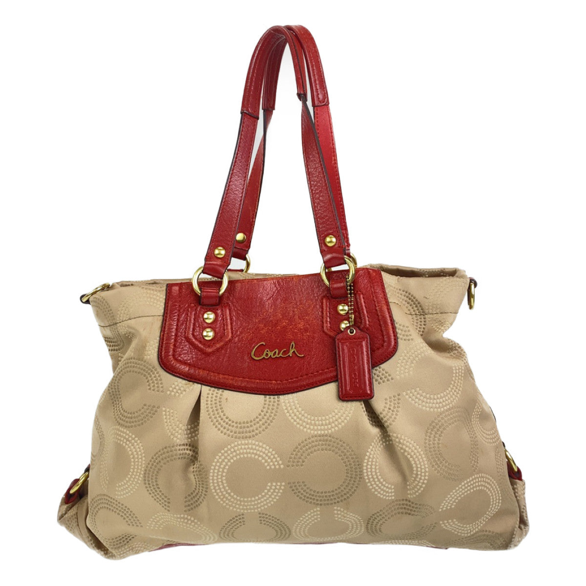 Coach Signature Beige Red Canvas/Leather Shoulder Bag in Very Good Condition