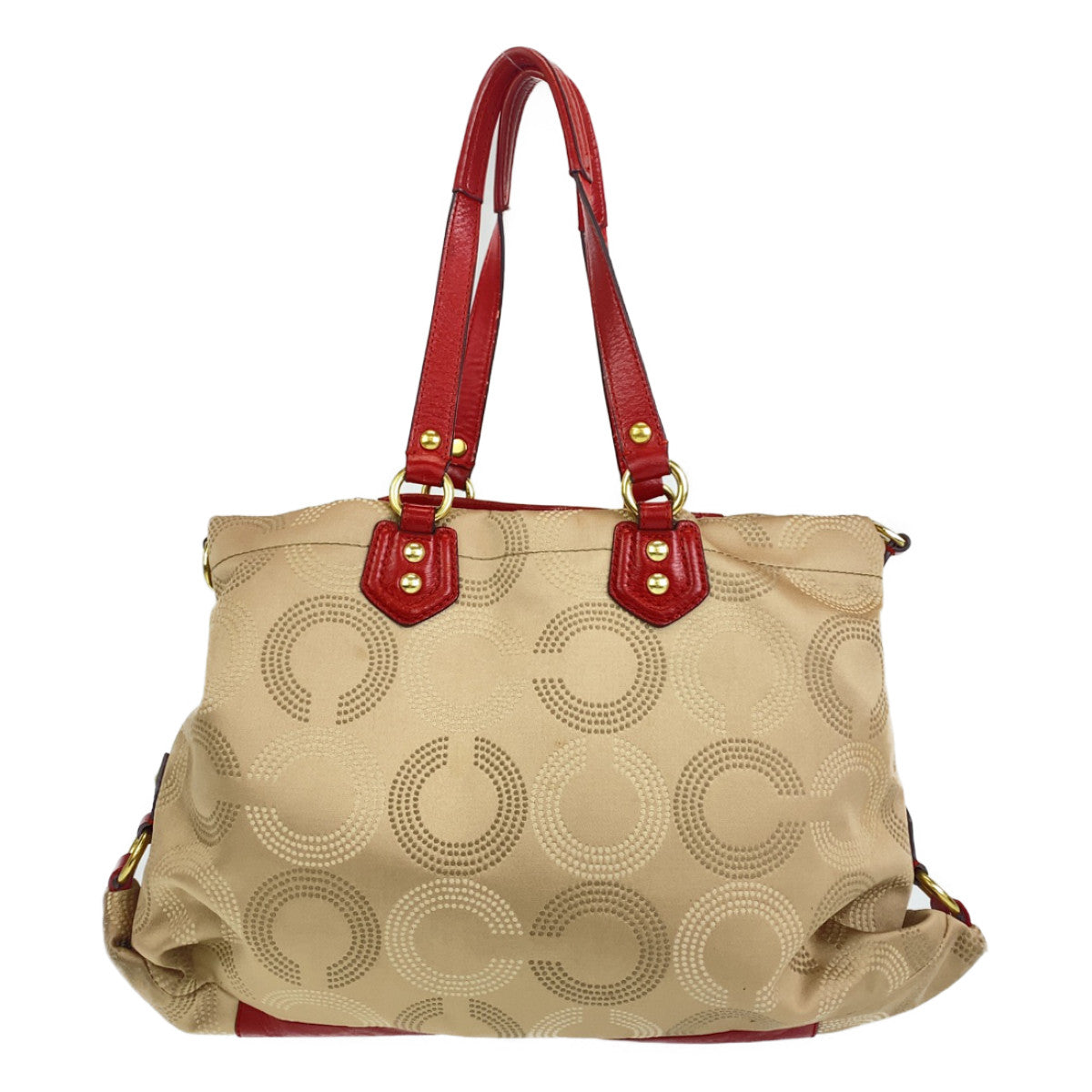 Coach Signature Beige Red Canvas/Leather Shoulder Bag in Very Good Condition