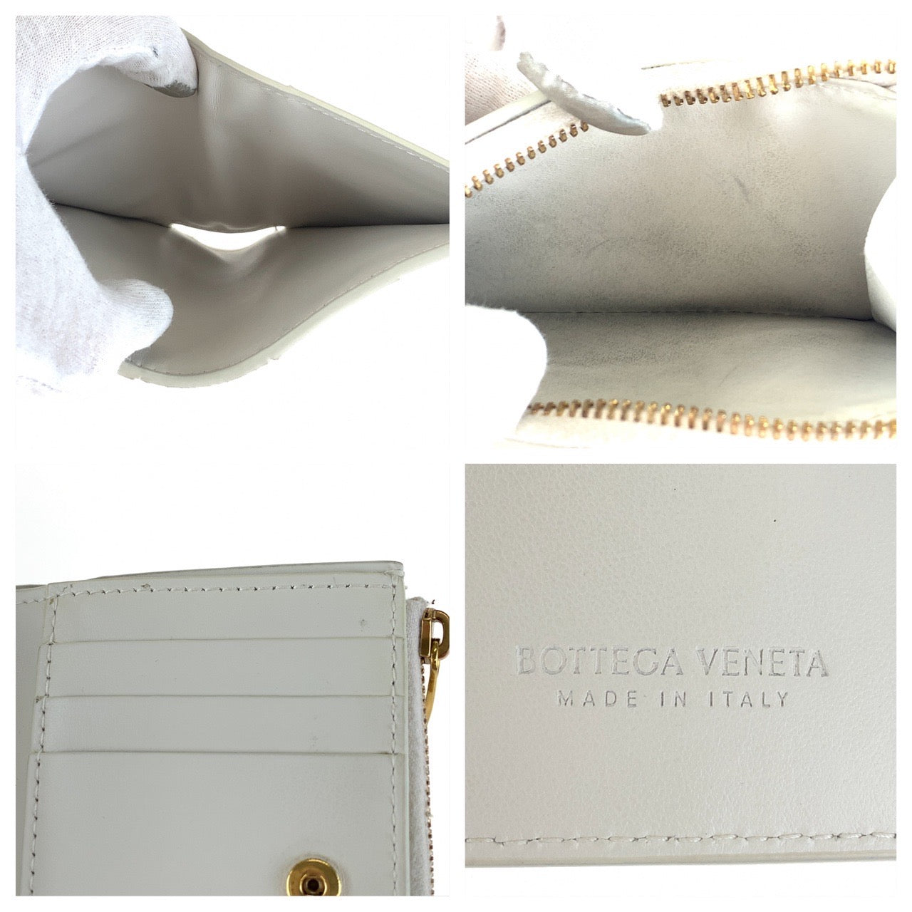 Bottega Veneta White Leather Compact Wallet in Very Good Condition