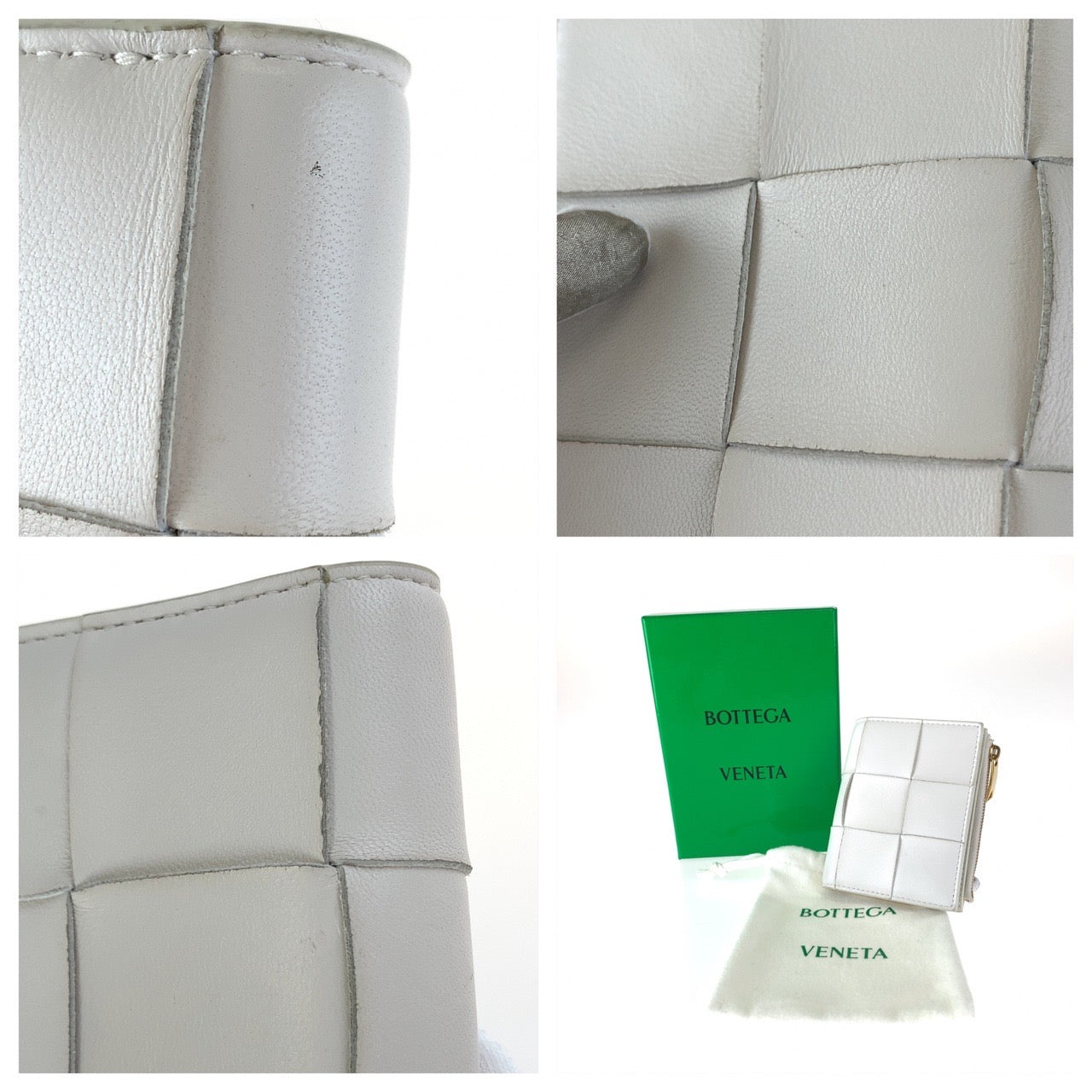 Bottega Veneta White Leather Compact Wallet in Very Good Condition