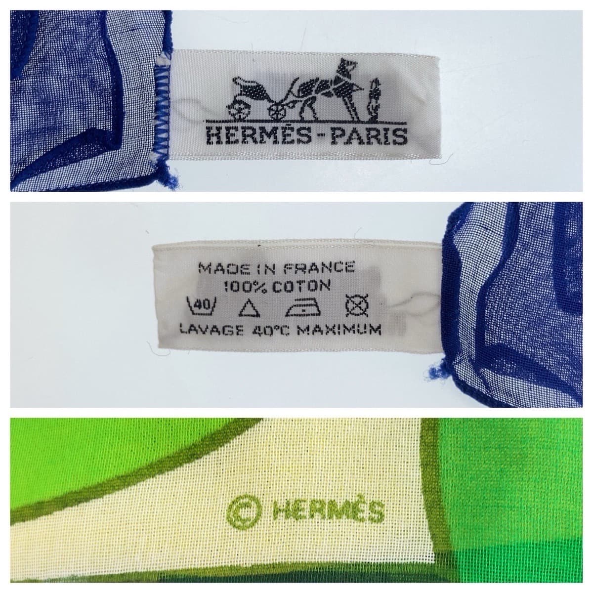 Hermes Cotton Pareo Scarf Green Multi-color Lemon Pattern in Great Condition