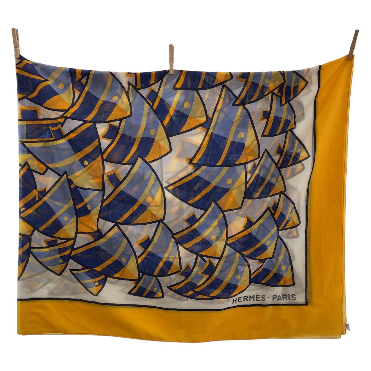 Hermes Cotton Pareo Scarf Yellow Multicolor in Great Condition