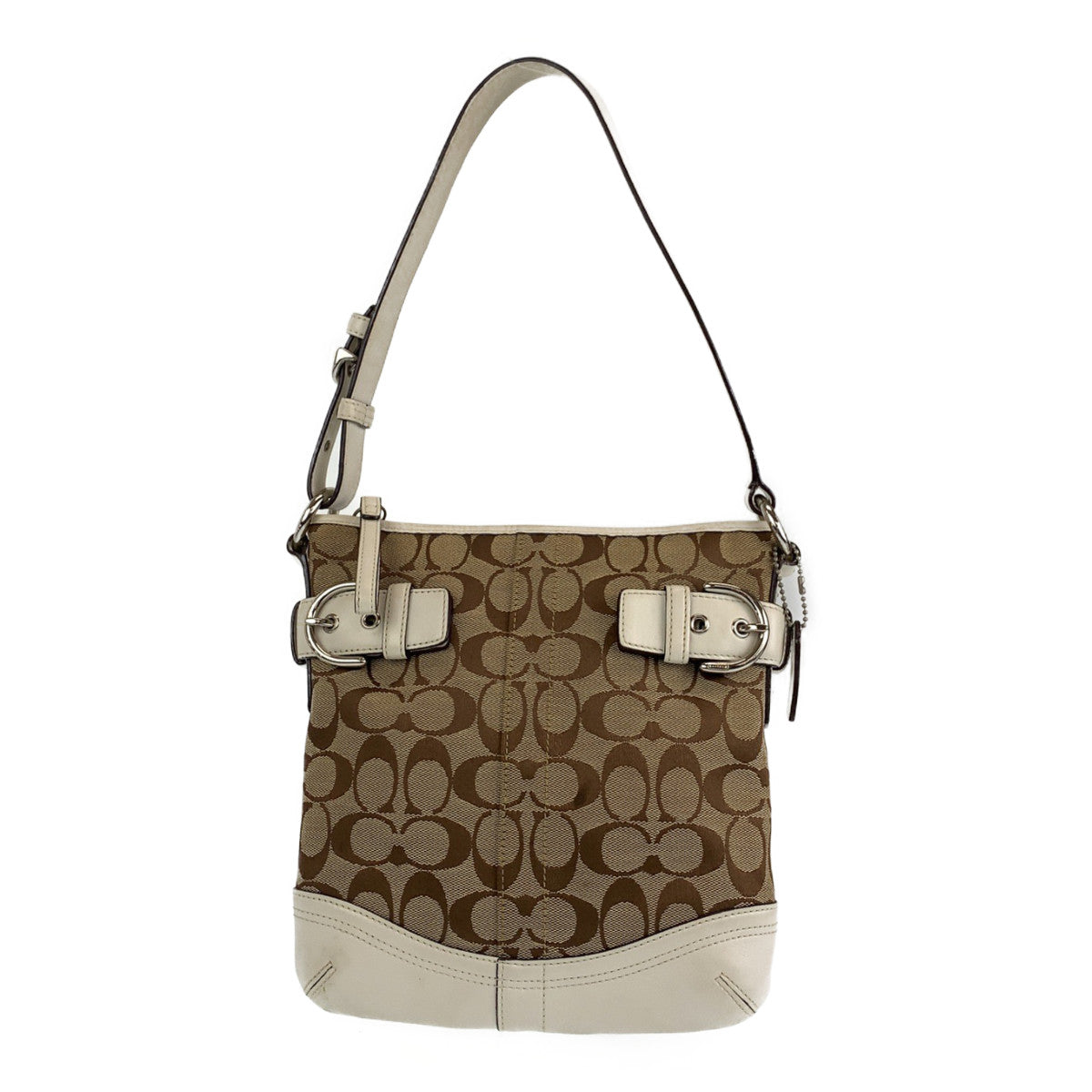 Coach Signature Brown Beige White Leather Shoulder Bag 401896 in Very Good Condition