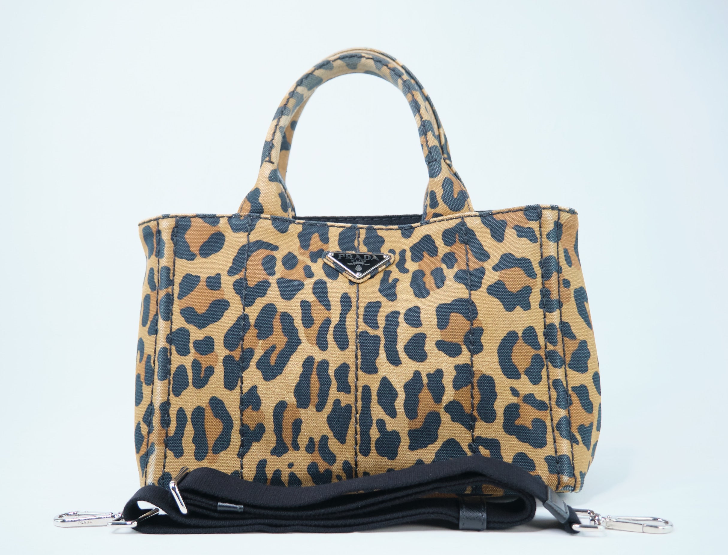 Prada Canapa Leopard Print Tote Bag Canvas Tote Bag in Very Good Condition