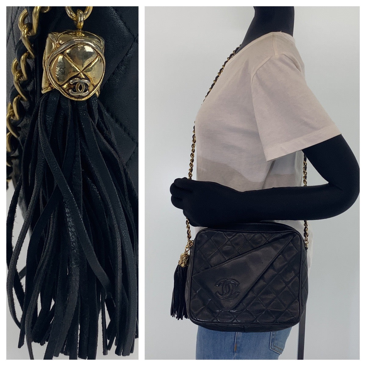 Chanel Lambskin Matelasse Coco Mark Fringe Crossbody Bag in Very Good Condition