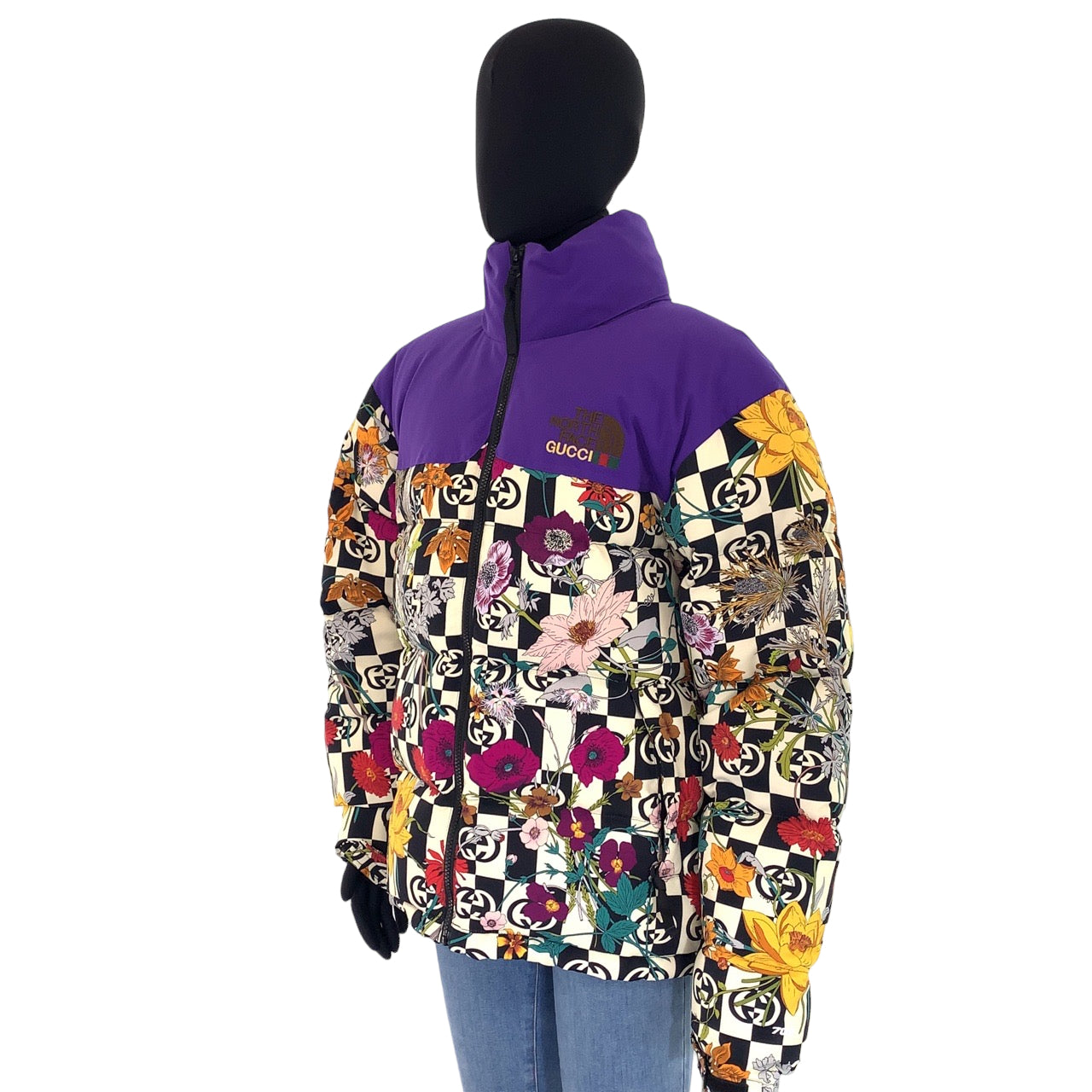 Gucci The North Face S Purple Multicolor Polyester/Cotton Down Jacket in Pristine Condition