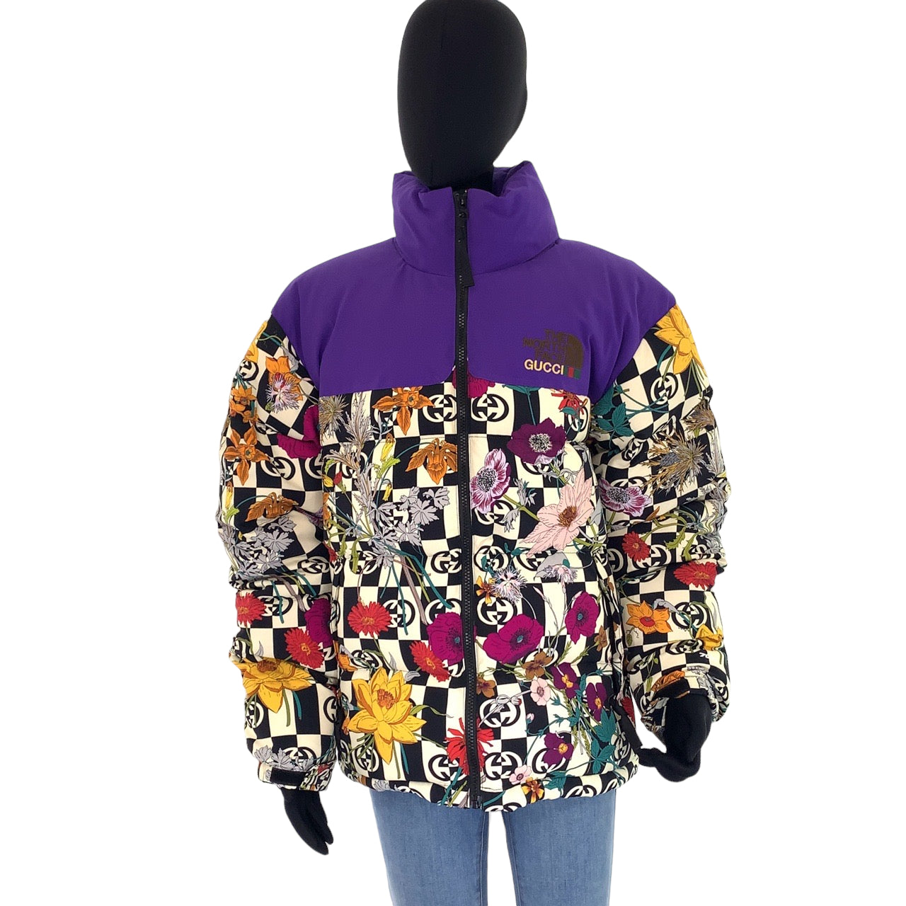 Gucci The North Face S Purple Multicolor Polyester/Cotton Down Jacket in Pristine Condition