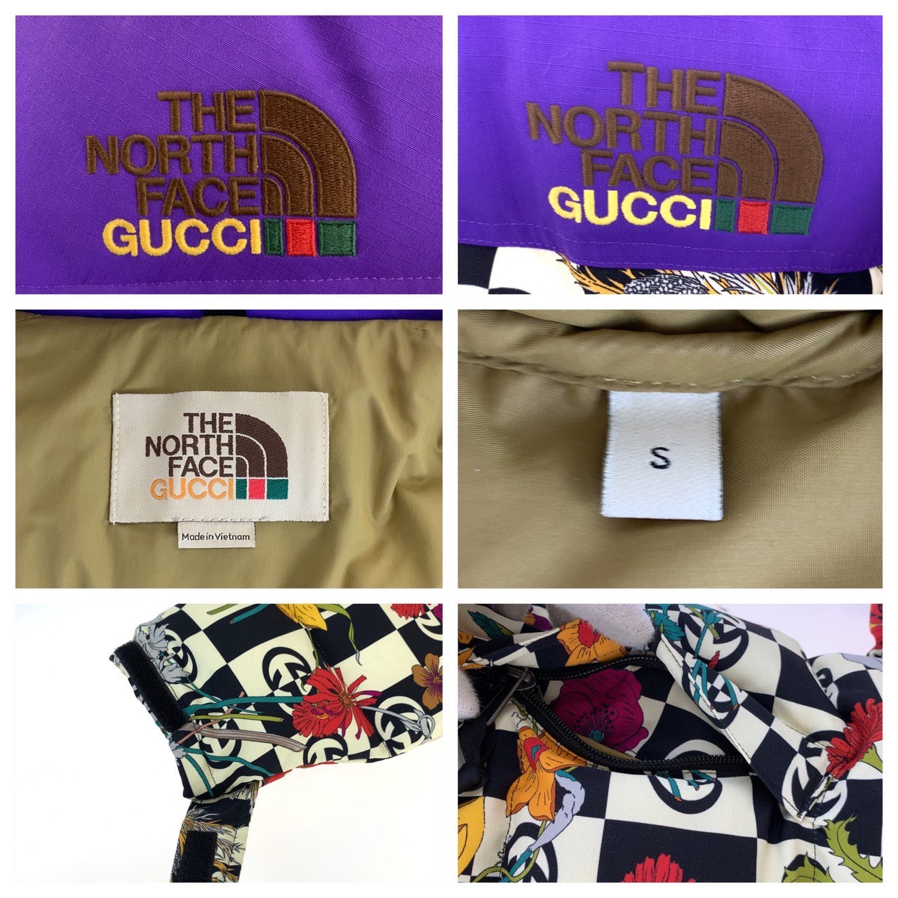 Gucci The North Face S Purple Multicolor Polyester/Cotton Down Jacket in Pristine Condition