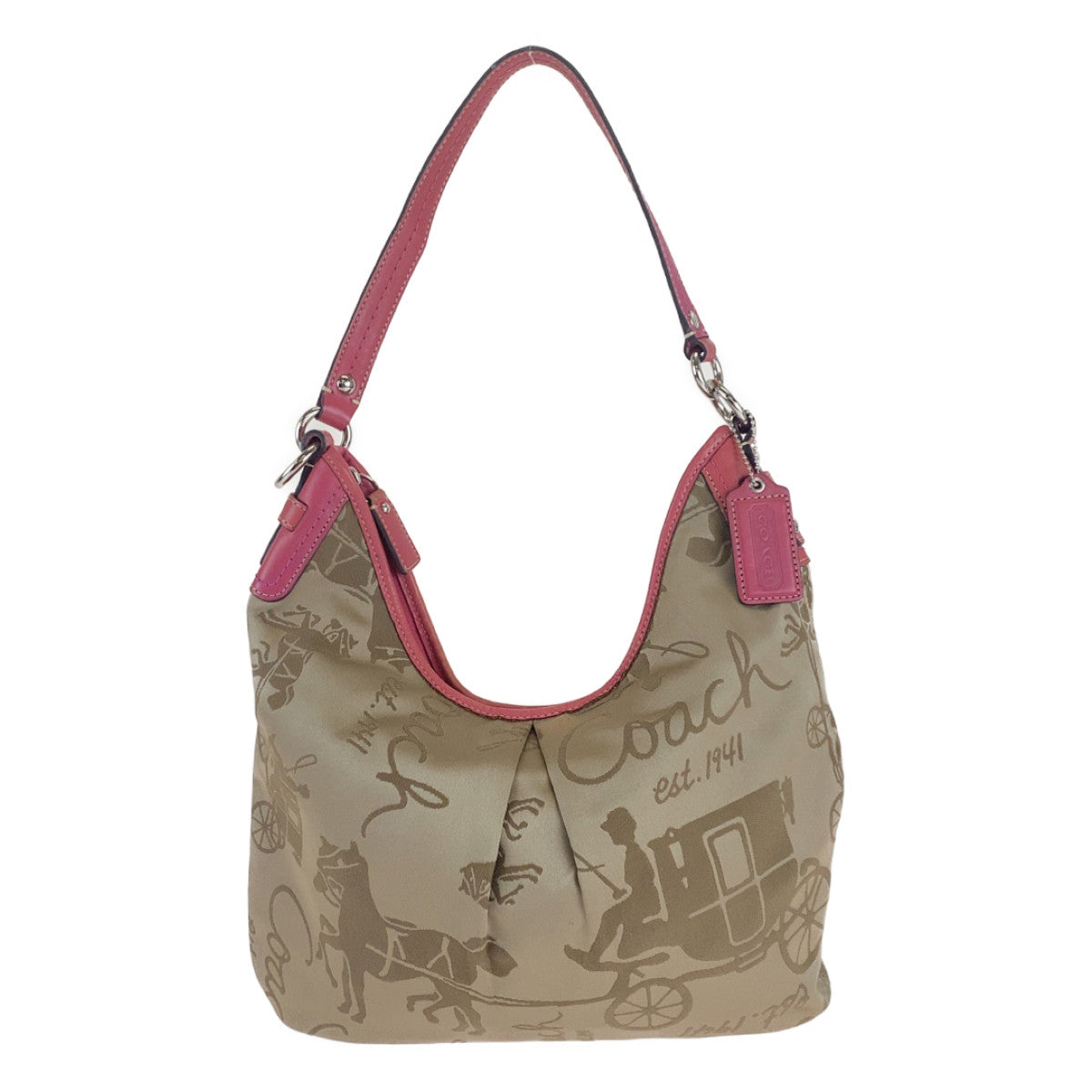 Coach Beige Pink Canvas Shoulder Bag 402319 in Very Good Condition