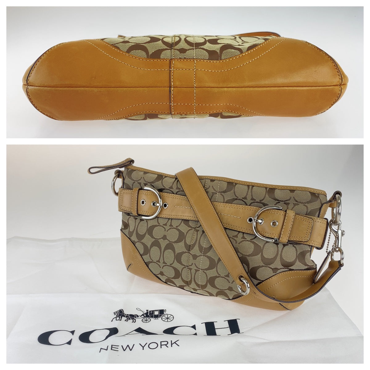 Coach Signature Brown PVC Shoulder Bag F07077 in Very Good Condition