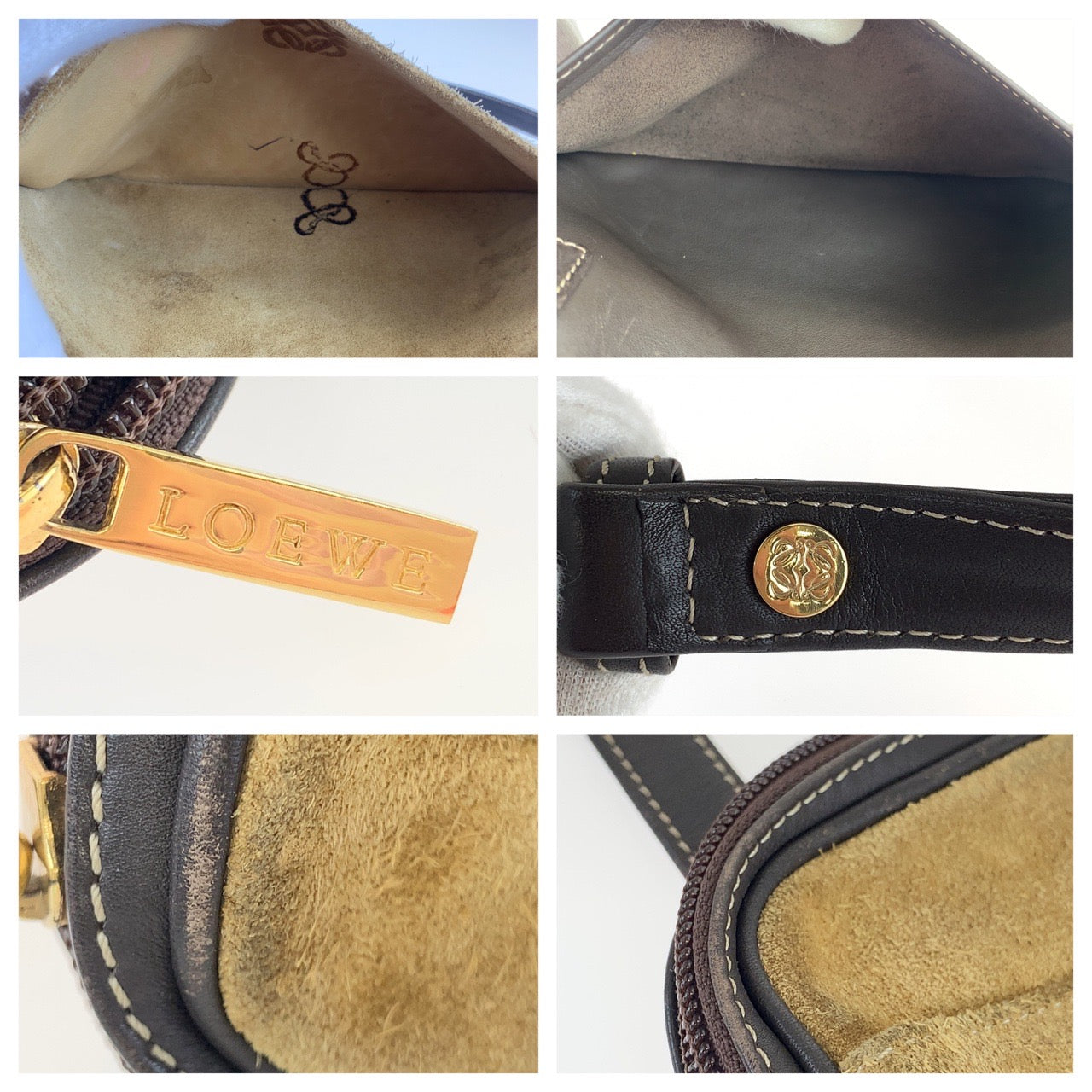 Loewe Vintage Anagram Leather Suede Shoulder Bag