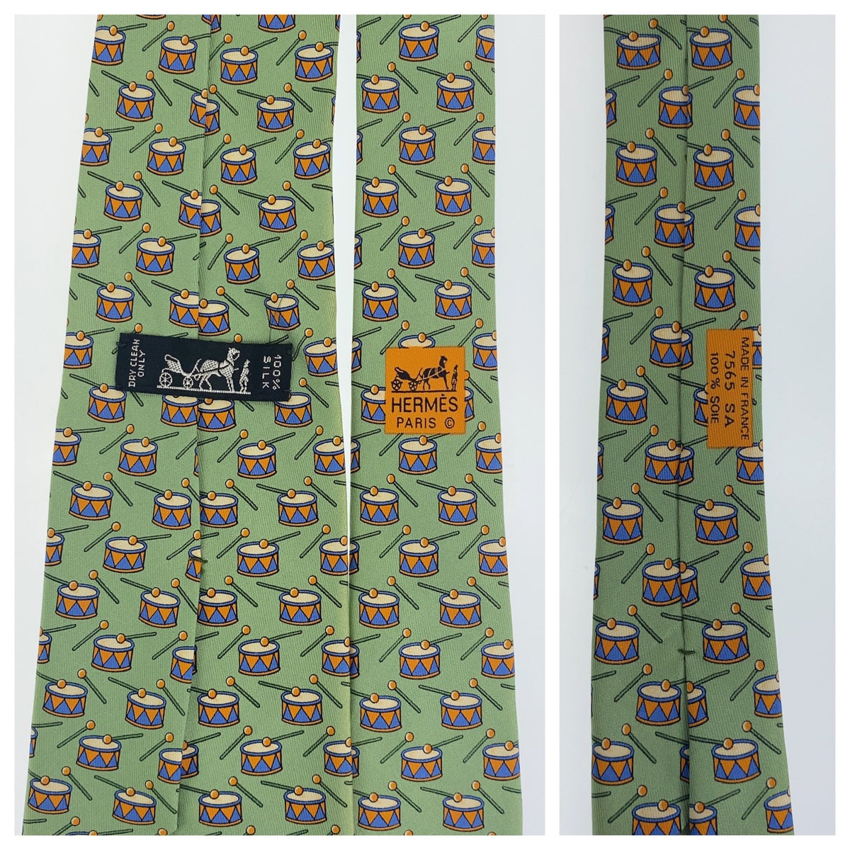 Hermes Green Silk Tie for Men in Very Good Condition