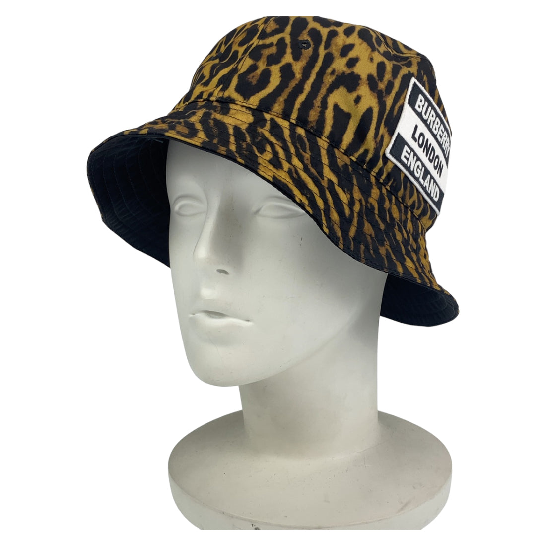 Burberry Leopard Print Brown Black Bucket Hat in Excellent Condition