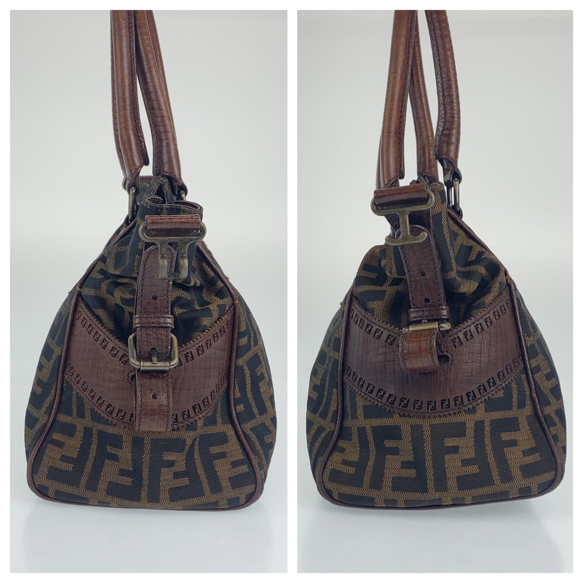 Fendi Zucca Etnico Canvas Leather Tote Bag