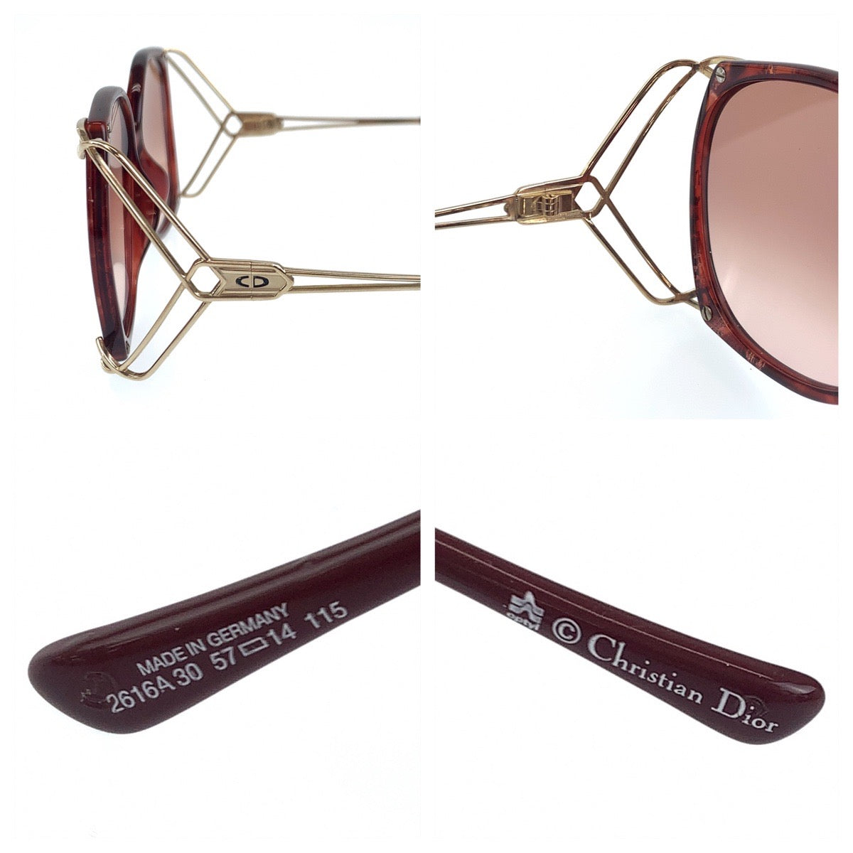 Christian Dior Vintage 1980's Wine Red Plastic/Metal Sunglasses in Very Good Condition