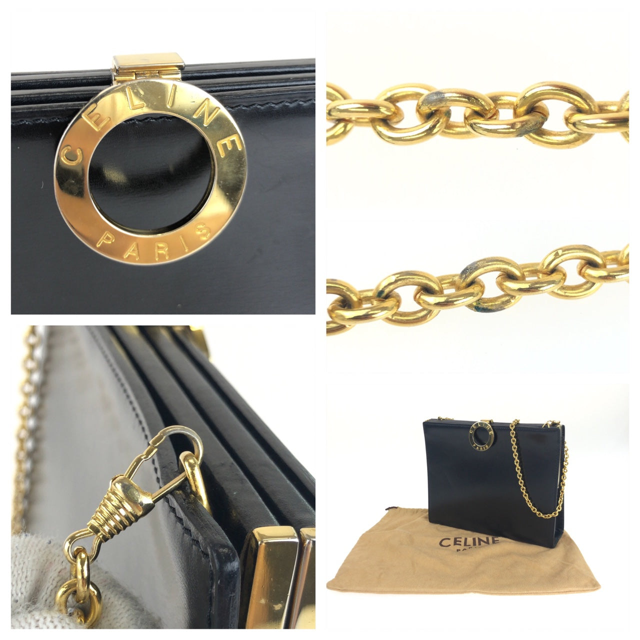 Celine Vintage Logo Circle Chain Shoulder Bag