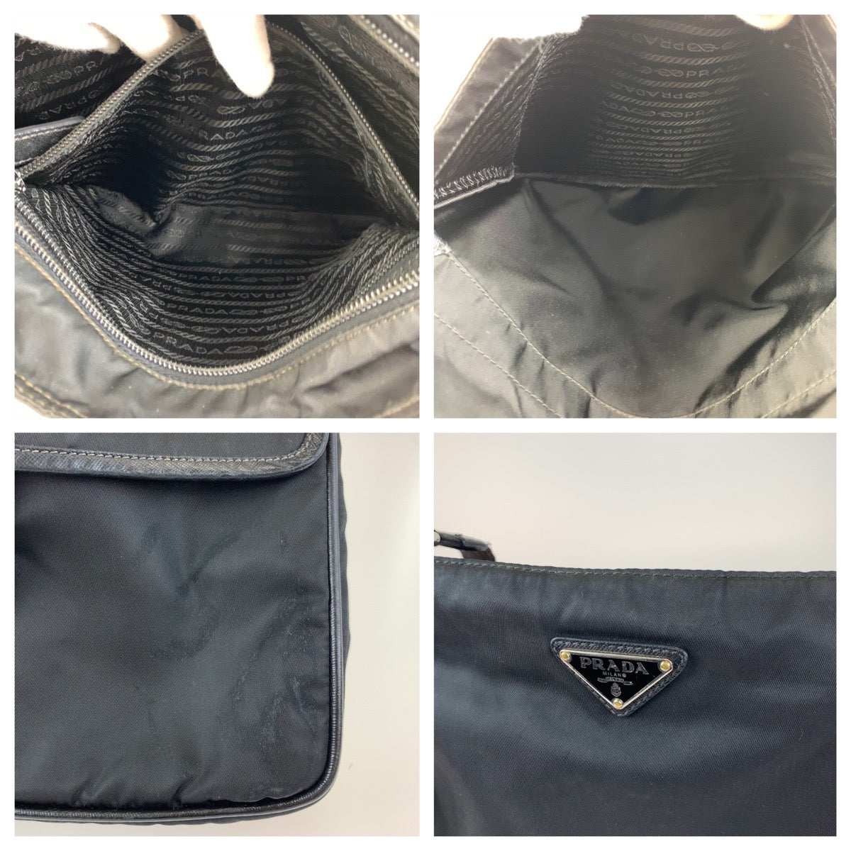 Prada Nylon Triangle Logo Plate Shoulder Bag