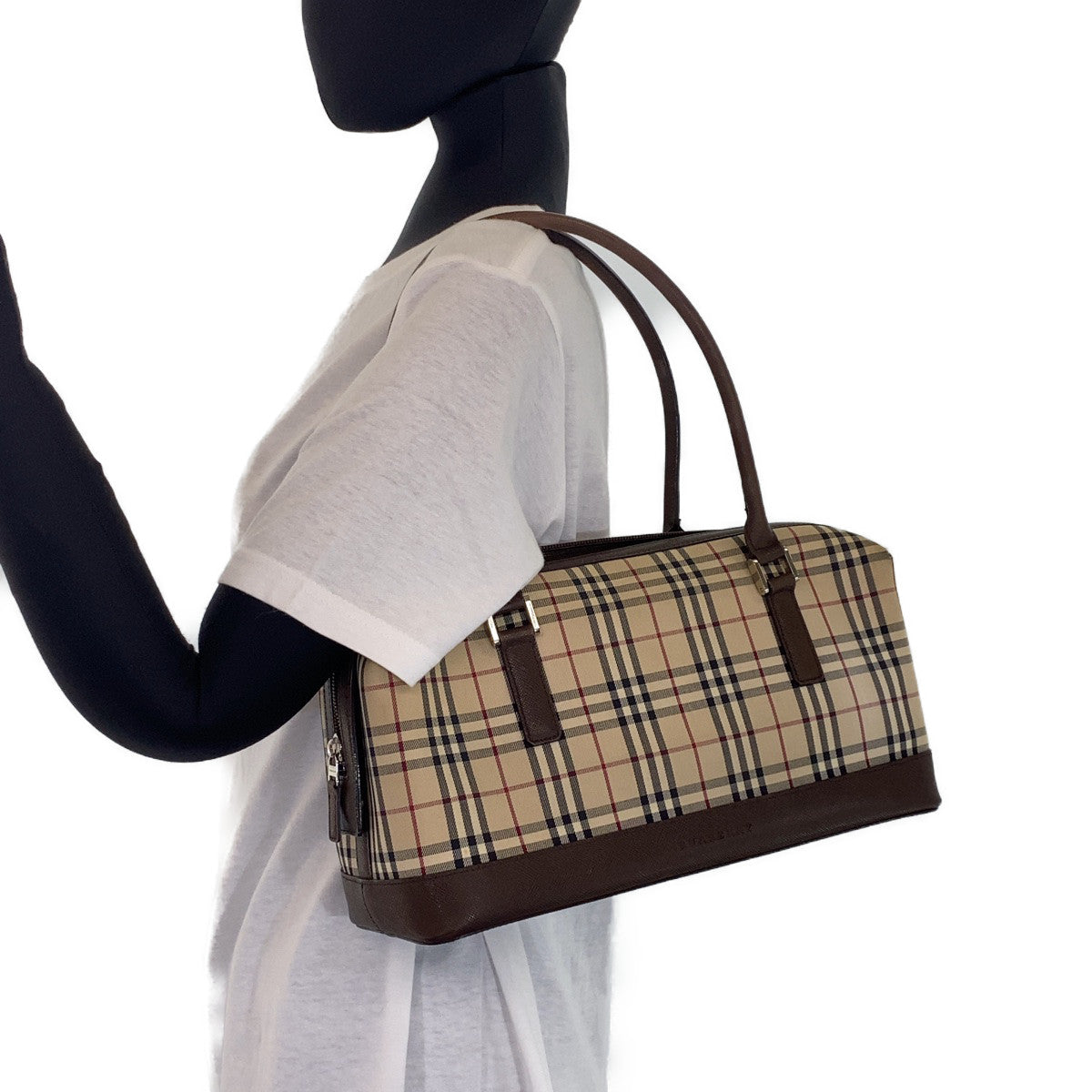 Burberry Brown Canvas Handbag Tote Bag in Very Good Condition