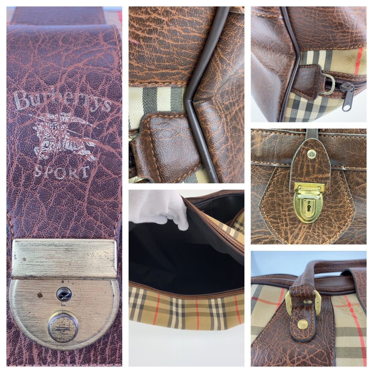 Burberry Shadow Horse Cotton Leather Boston Bag