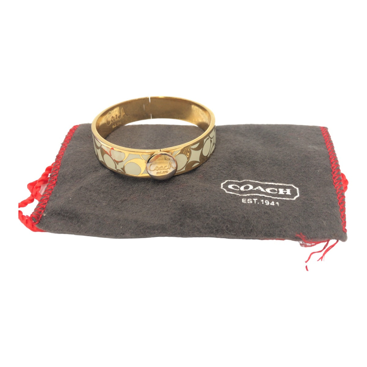 Coach Gold Metal Signature Bangle Bracelet in Very Good Condition