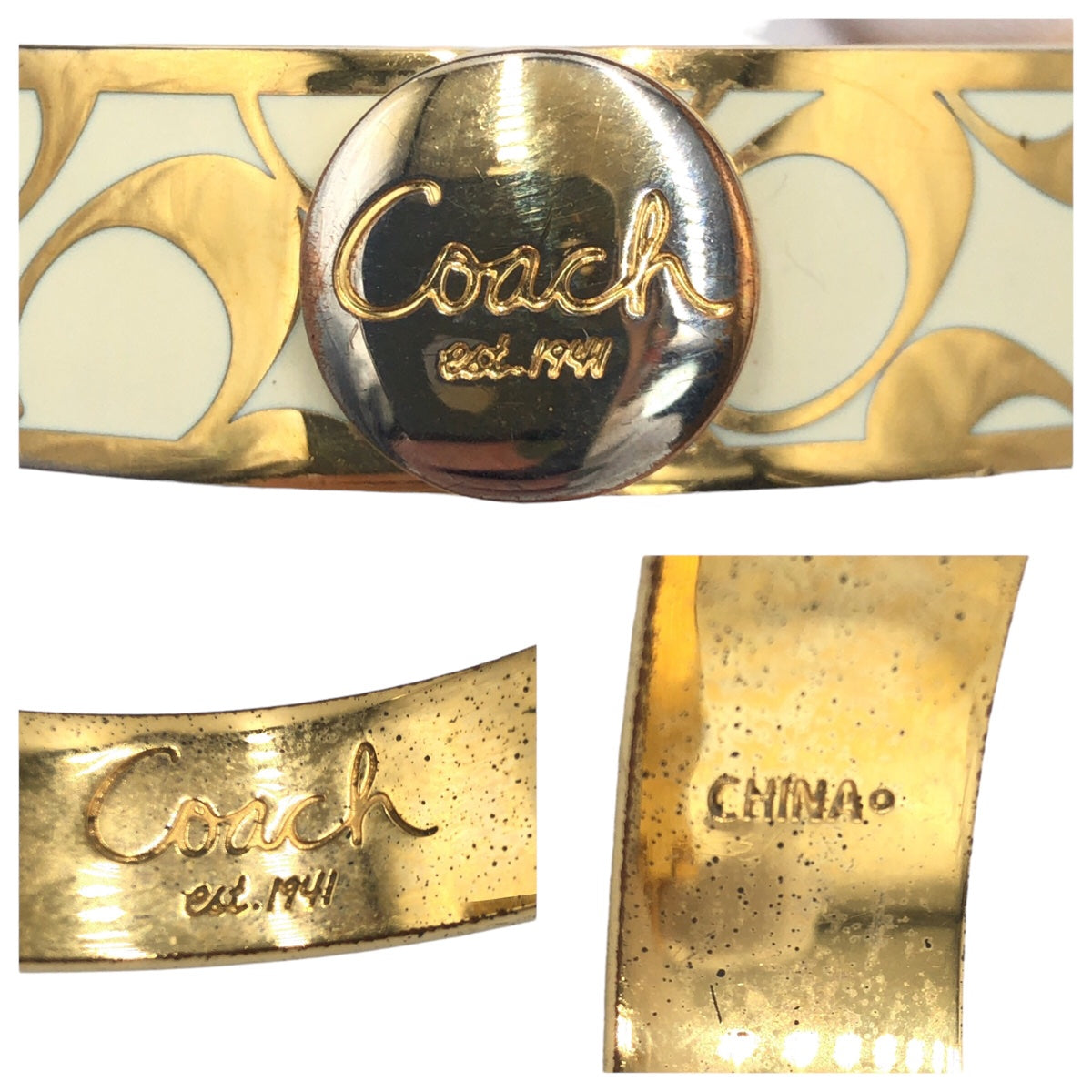 Coach Gold Metal Signature Bangle Bracelet in Very Good Condition