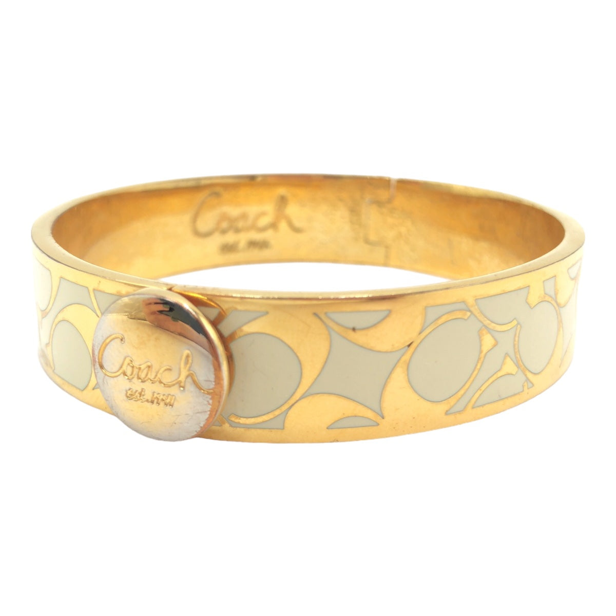 Coach Gold Metal Signature Bangle Bracelet in Very Good Condition