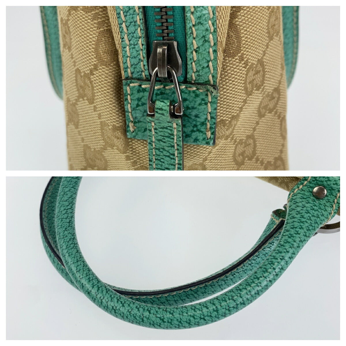 Gucci GG Canvas Leather Turquoise Handbag