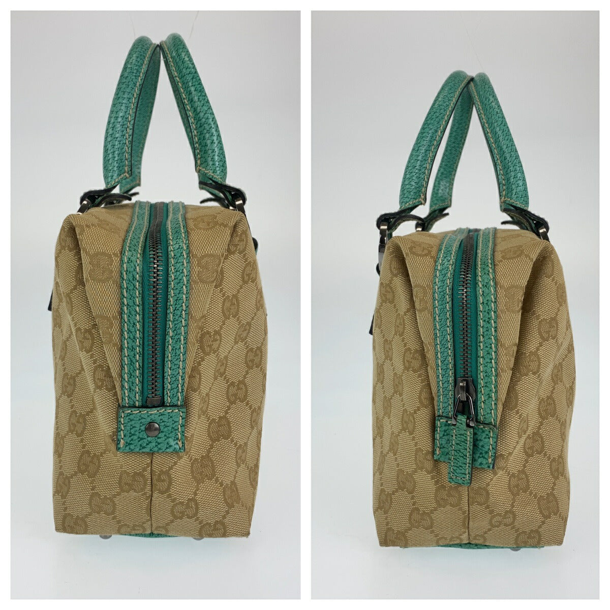 Gucci GG Canvas Leather Turquoise Handbag