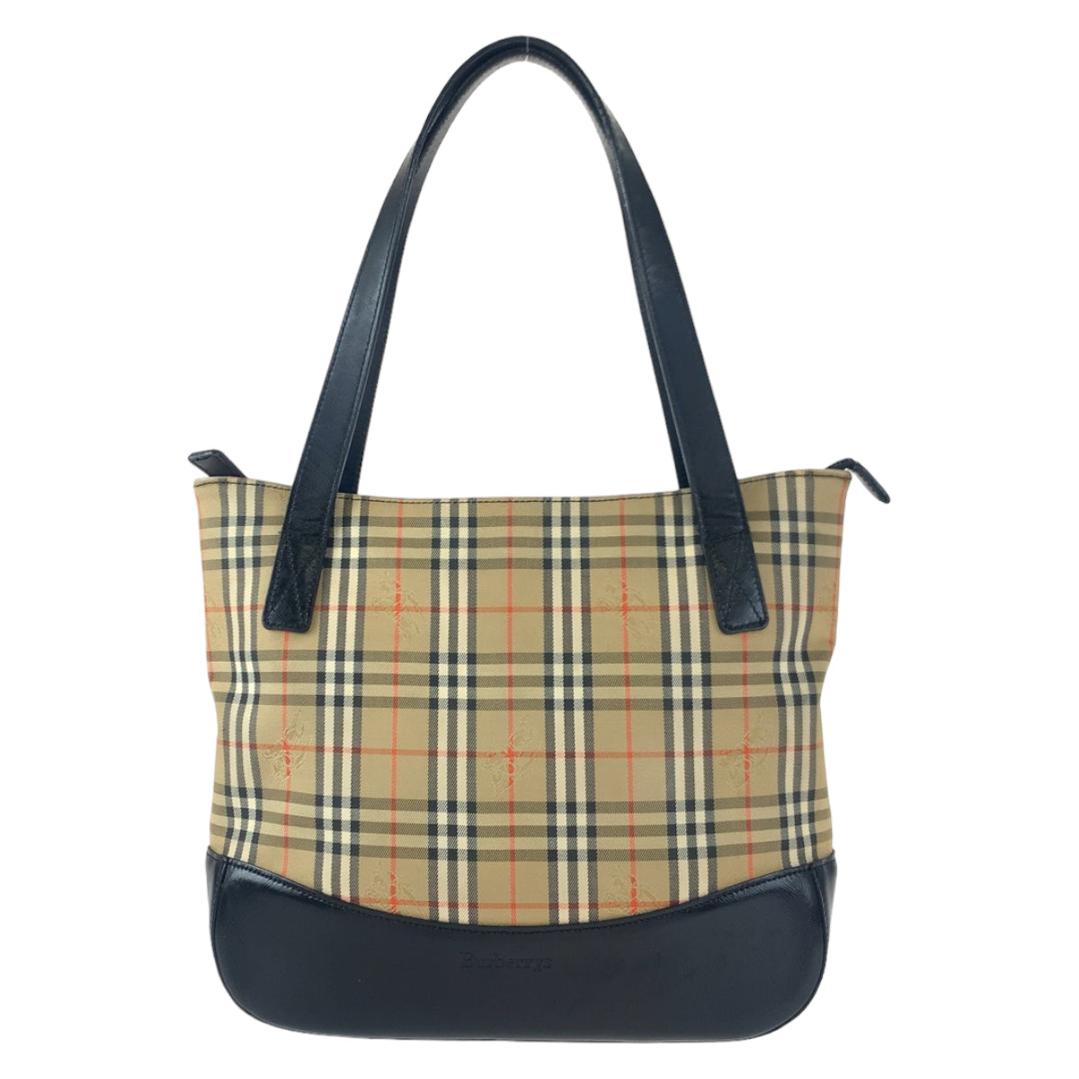 Burberry Check Canvas/Leather Brown Black Tote Shoulder Bag in Very Good Condition