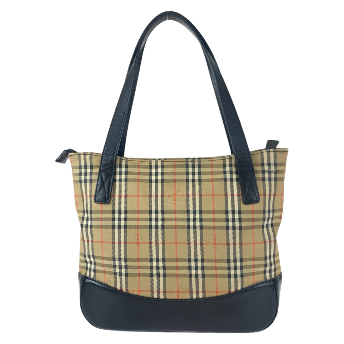 Burberry Check Canvas/Leather Brown Black Tote Shoulder Bag in Very Good Condition