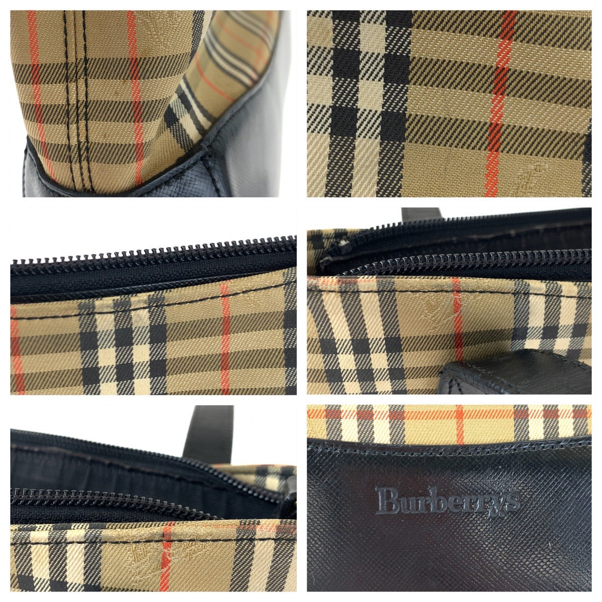 Burberry Check Canvas/Leather Brown Black Tote Shoulder Bag in Very Good Condition